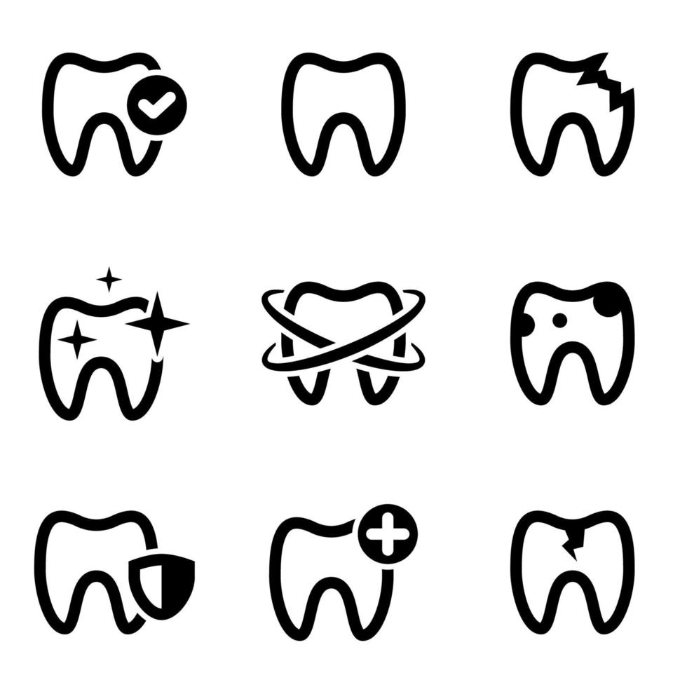 conjunto de iconos simples sobre un tema dientes, odontología, vector, conjunto. Fondo blanco vector