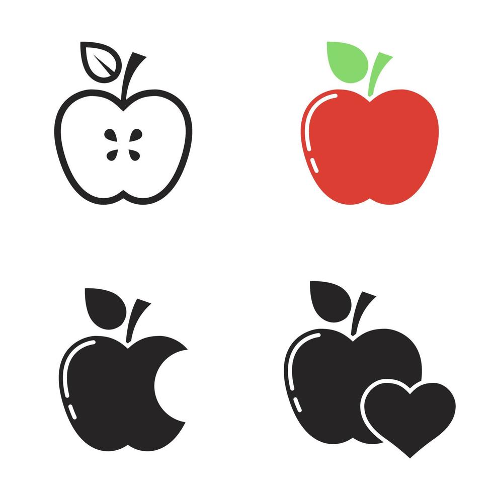 conjunto de iconos de vector negro, aislado sobre fondo blanco. ilustración plana en una manzana temática