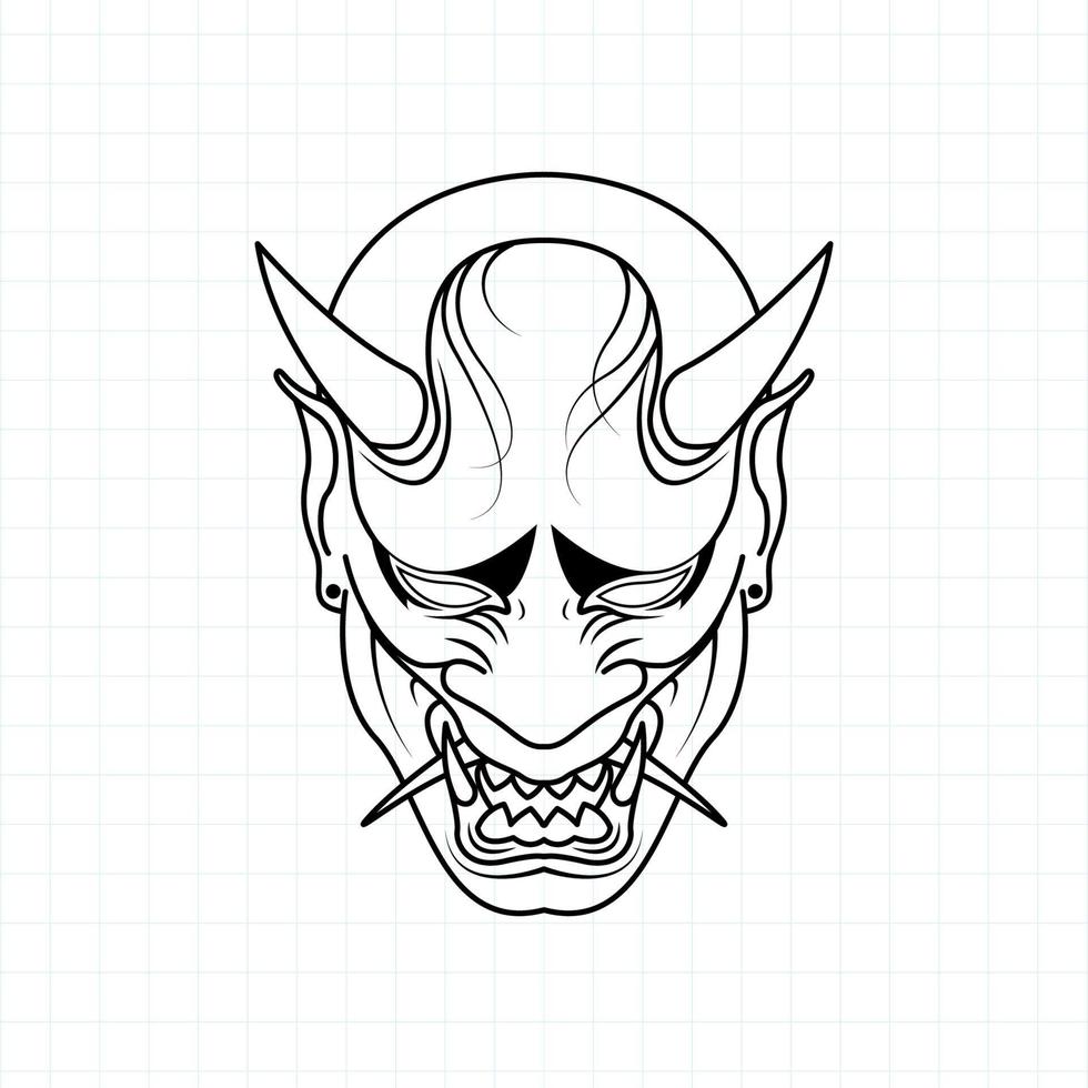 Hand drawn Japanese Oni demon mask coloring page, Vector illustration eps.10