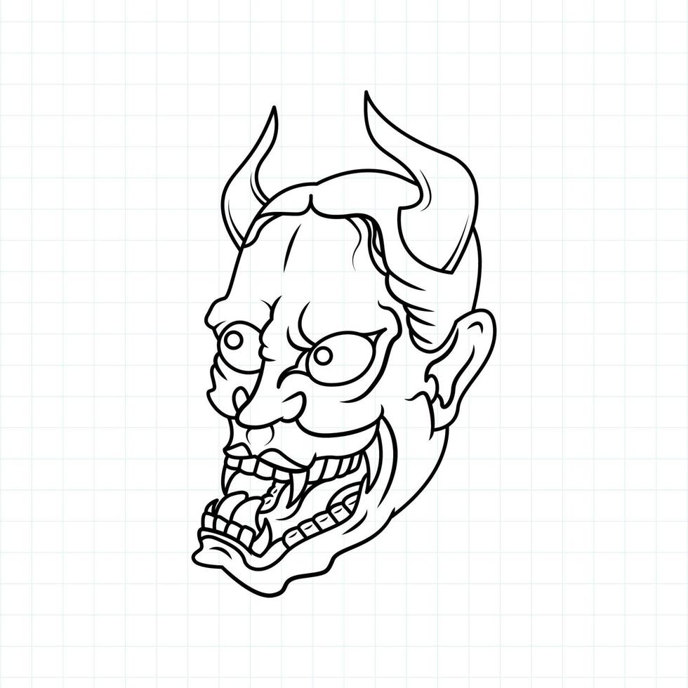 Hand drawn Japanese Oni demon mask coloring page, Vector illustration eps.10