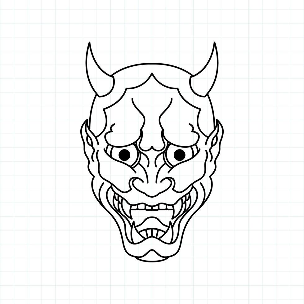 Hand drawn Japanese Oni demon mask coloring page, Vector illustration eps.10