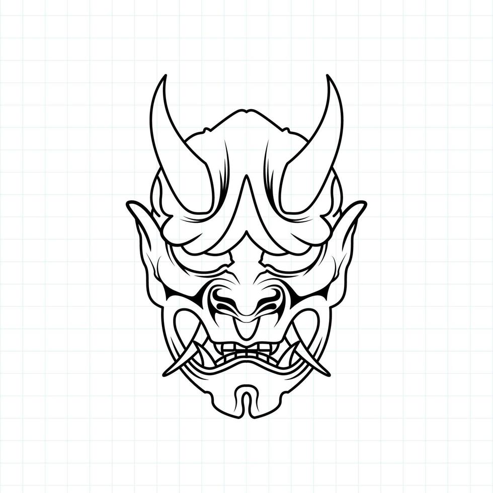 Hand drawn Japanese Oni demon mask coloring page, Vector illustration eps.10