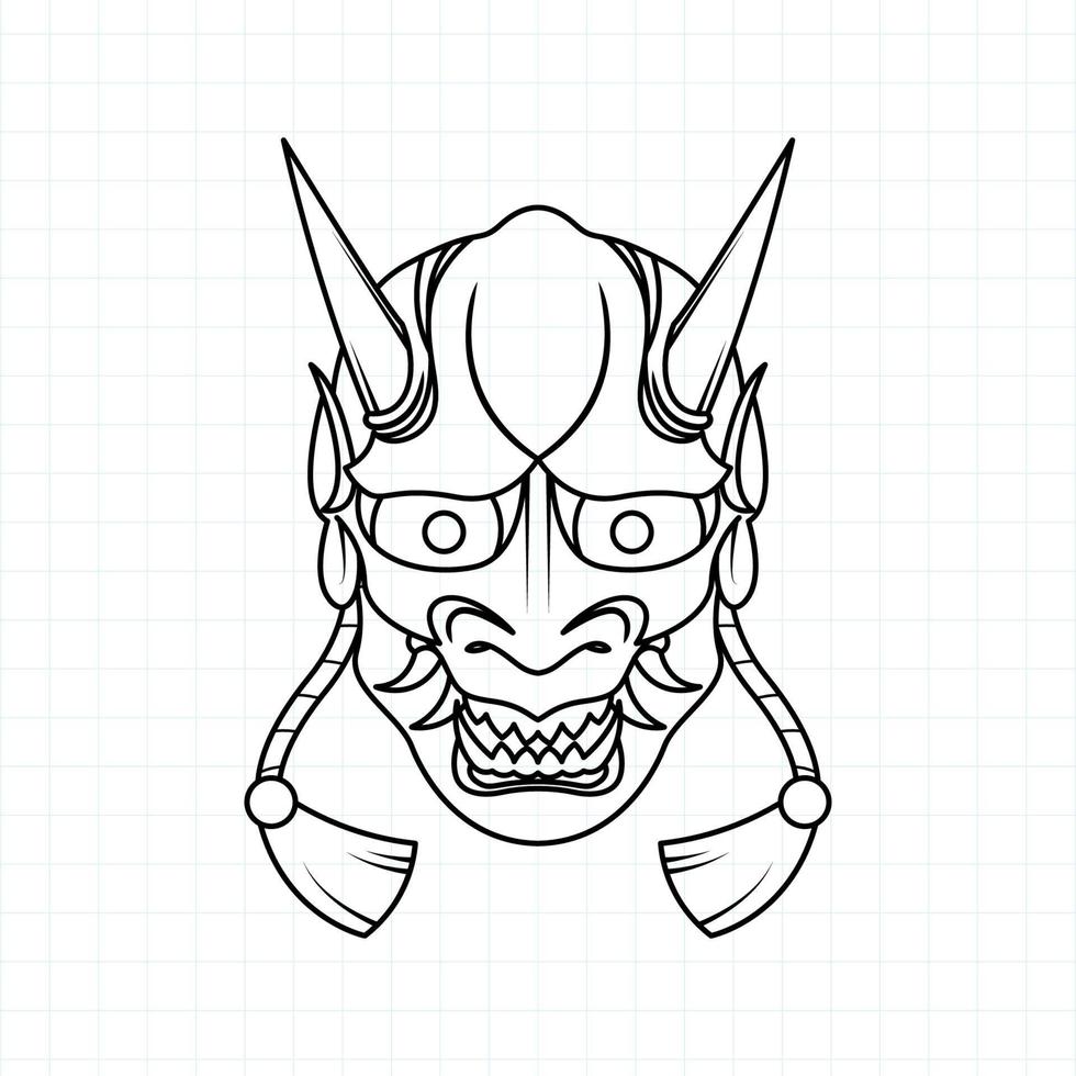 Hand drawn Japanese Oni demon mask coloring page, Vector illustration eps.10