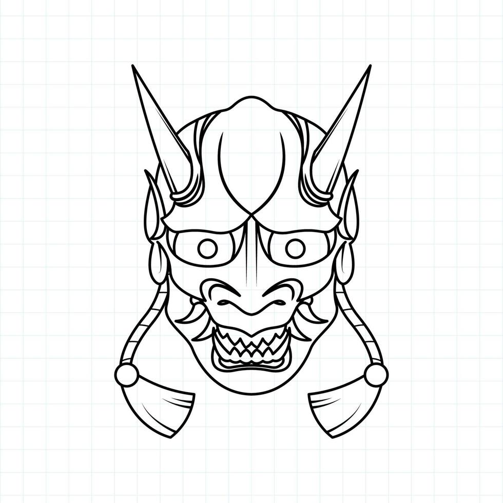 Hand drawn Japanese Oni demon mask coloring page, Vector illustration eps.10