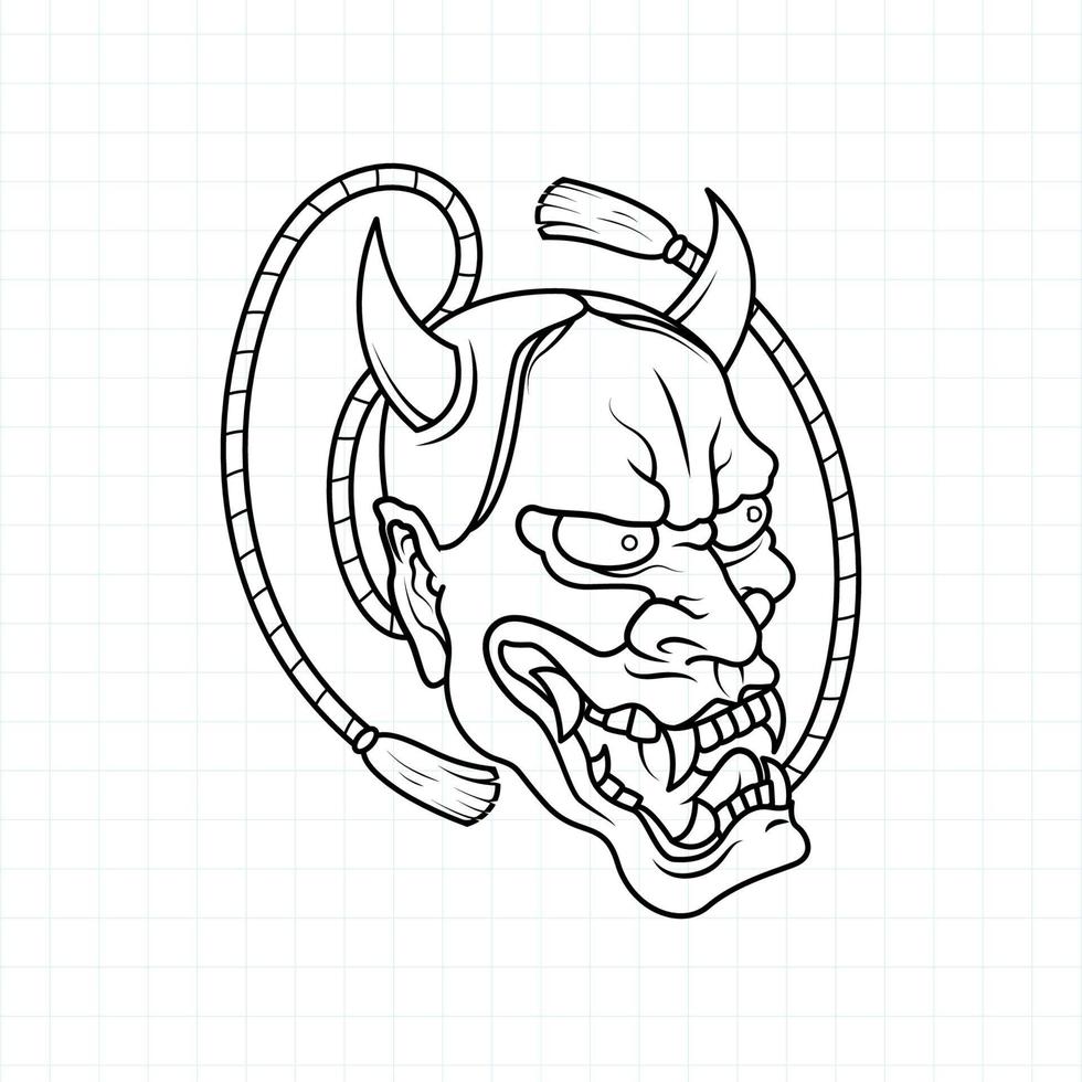 Hand drawn Japanese Oni demon mask coloring page, Vector illustration eps.10