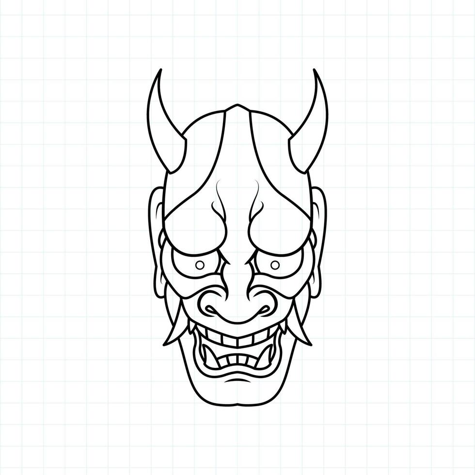 Hand drawn Japanese Oni demon mask coloring page, Vector illustration eps.10