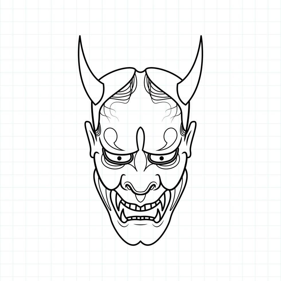 Hand drawn Japanese Oni demon mask coloring page, Vector illustration eps.10