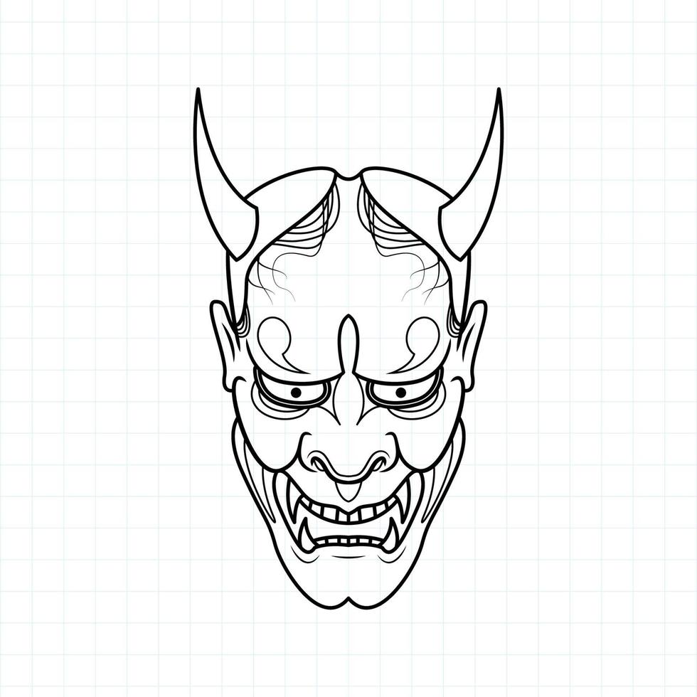 página de coloreado de máscara de demonio oni japonesa dibujada a mano, ilustración vectorial eps.10 vector