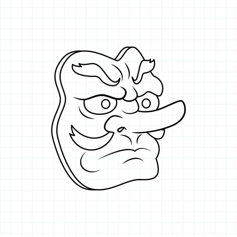 Hand drawn Japanese Tengu mask coloring page, Vector illustration eps.10