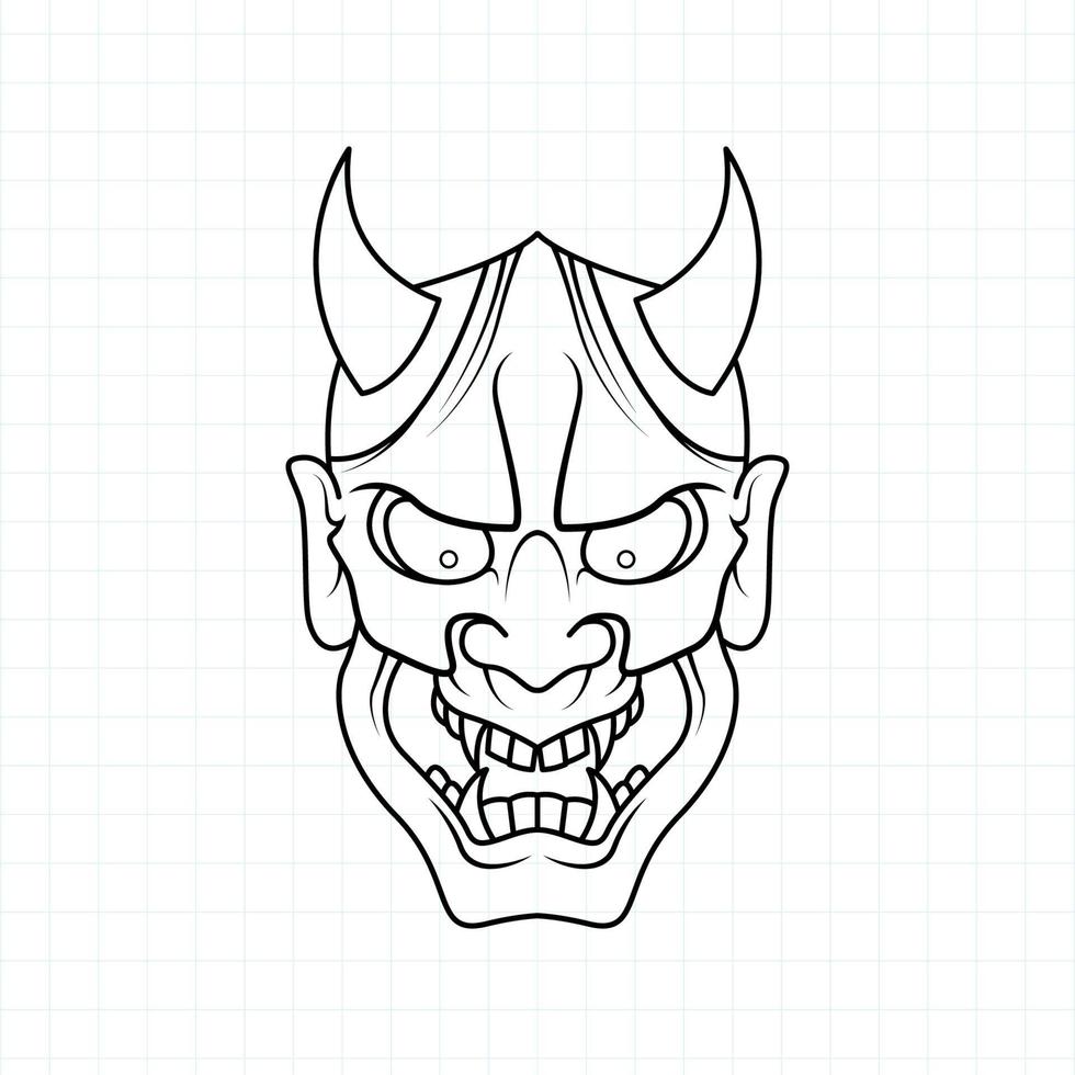 página de coloreado de máscara de demonio oni japonesa dibujada a mano, ilustración vectorial eps.10 vector