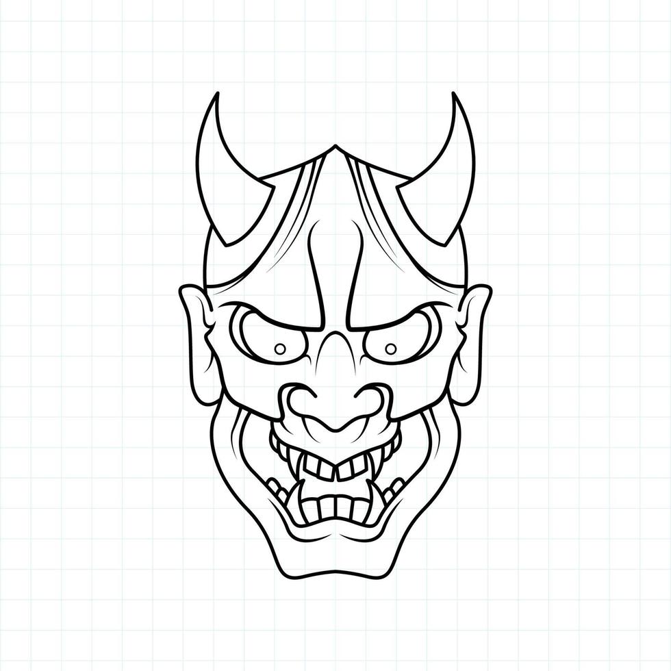 Hand drawn Japanese Oni demon mask coloring page, Vector illustration eps.10