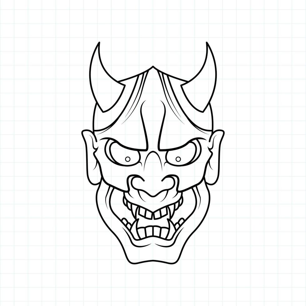 Hand drawn Japanese Oni demon mask coloring page, Vector illustration eps.10