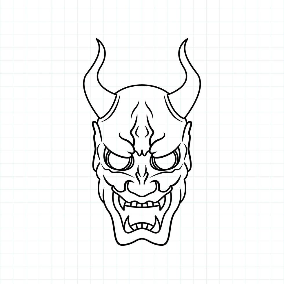Hand drawn Japanese Oni demon mask coloring page, Vector illustration eps.10
