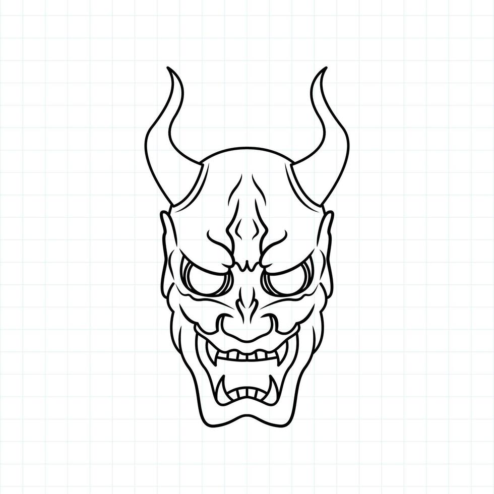 Hand drawn Japanese Oni demon mask coloring page, Vector illustration eps.10