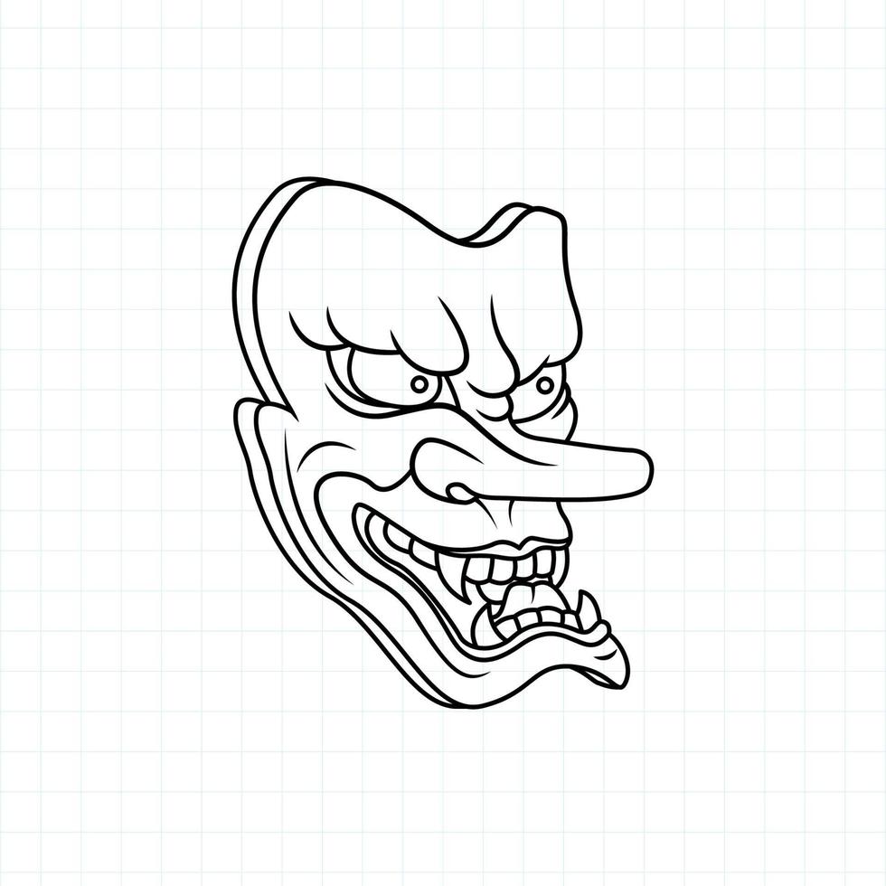 Hand drawn Japanese Tengu mask coloring page, Vector illustration eps.10