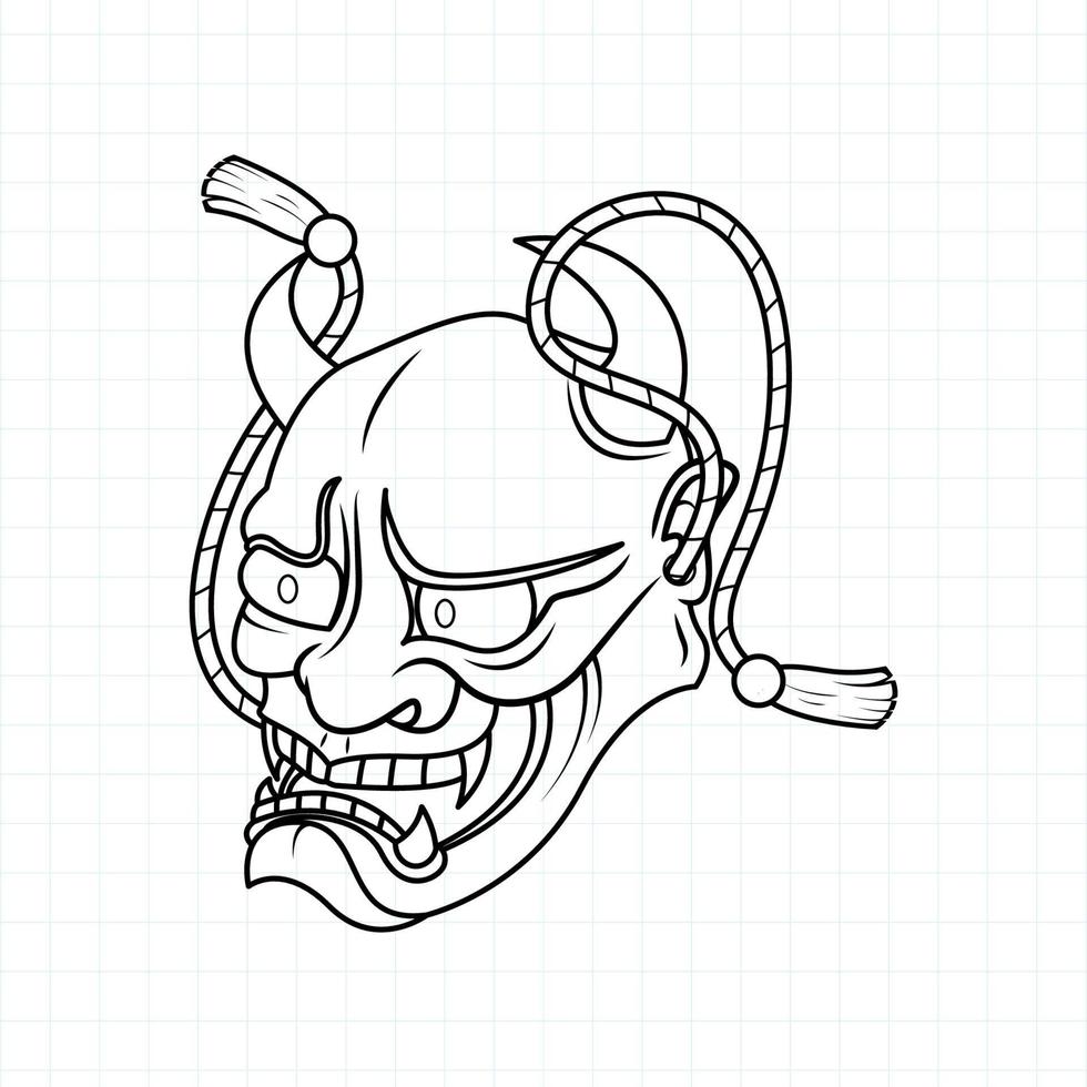 Hand drawn Japanese Oni demon mask coloring page, Vector illustration eps.10