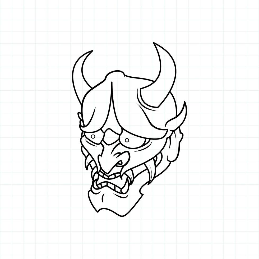 Hand drawn Japanese Oni demon mask coloring page, Vector illustration eps.10