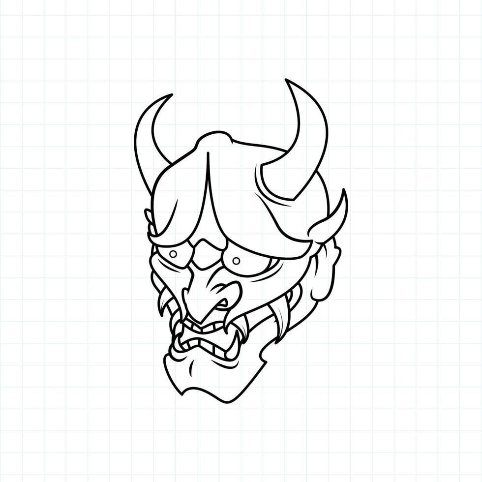 página de coloreado de máscara de demonio oni japonesa dibujada a mano, ilustración vectorial eps.10 vector