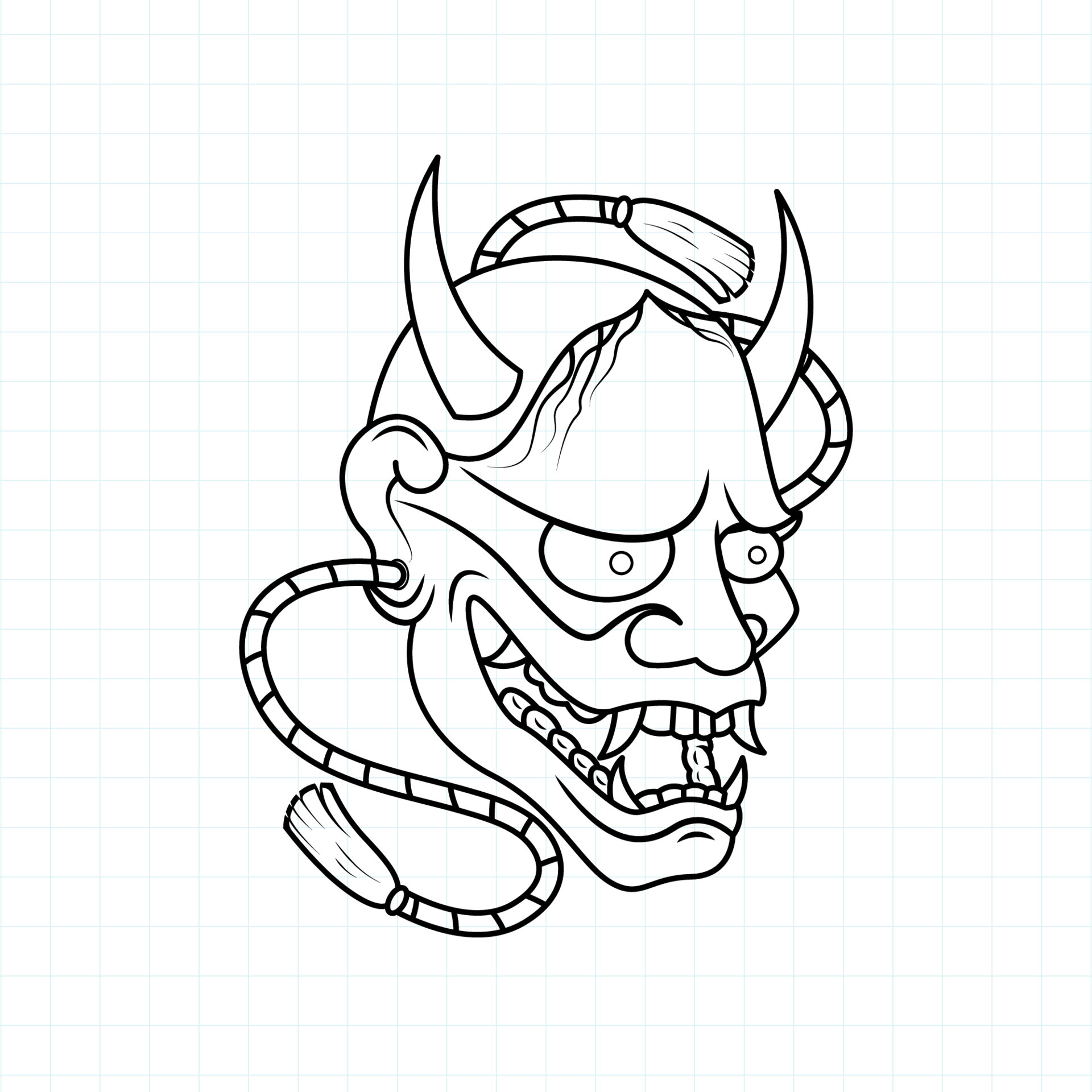 Hand drawn Japanese Oni demon mask coloring page, eps.10 Art at Vecteezy