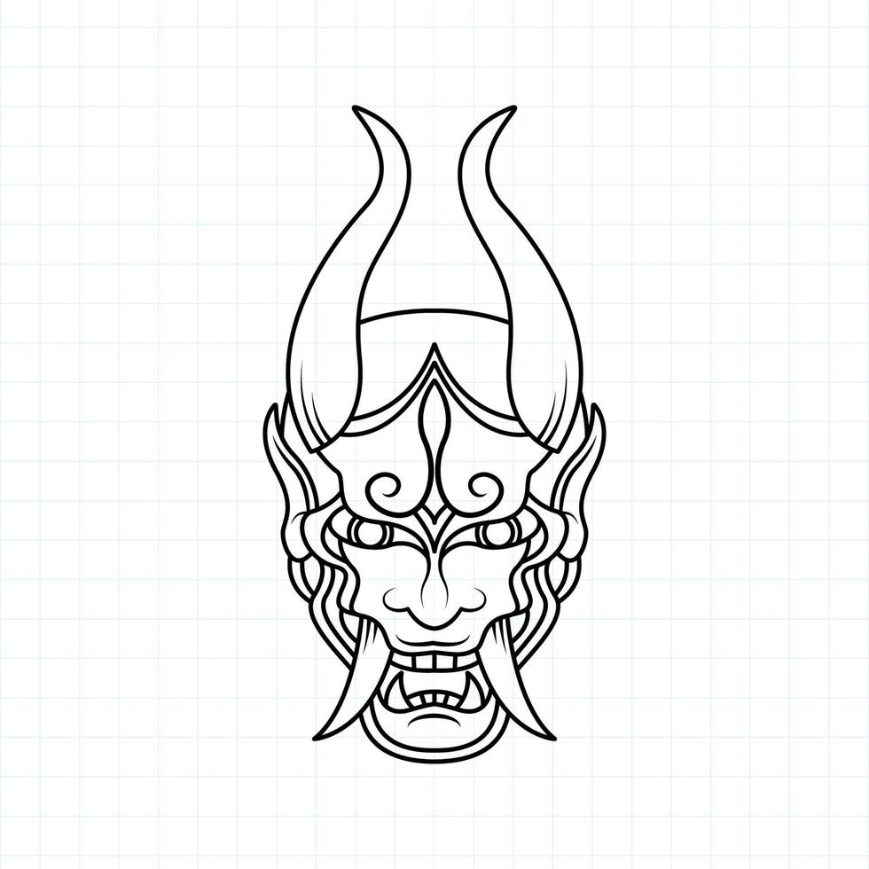 Hand drawn Japanese Oni demon mask coloring page, Vector illustration eps.10