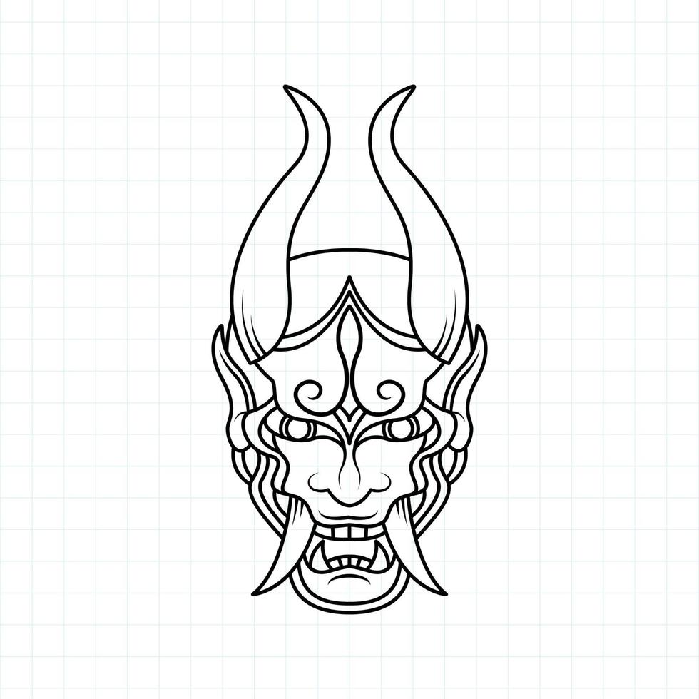 Hand drawn Japanese Oni demon mask coloring page, Vector illustration eps.10