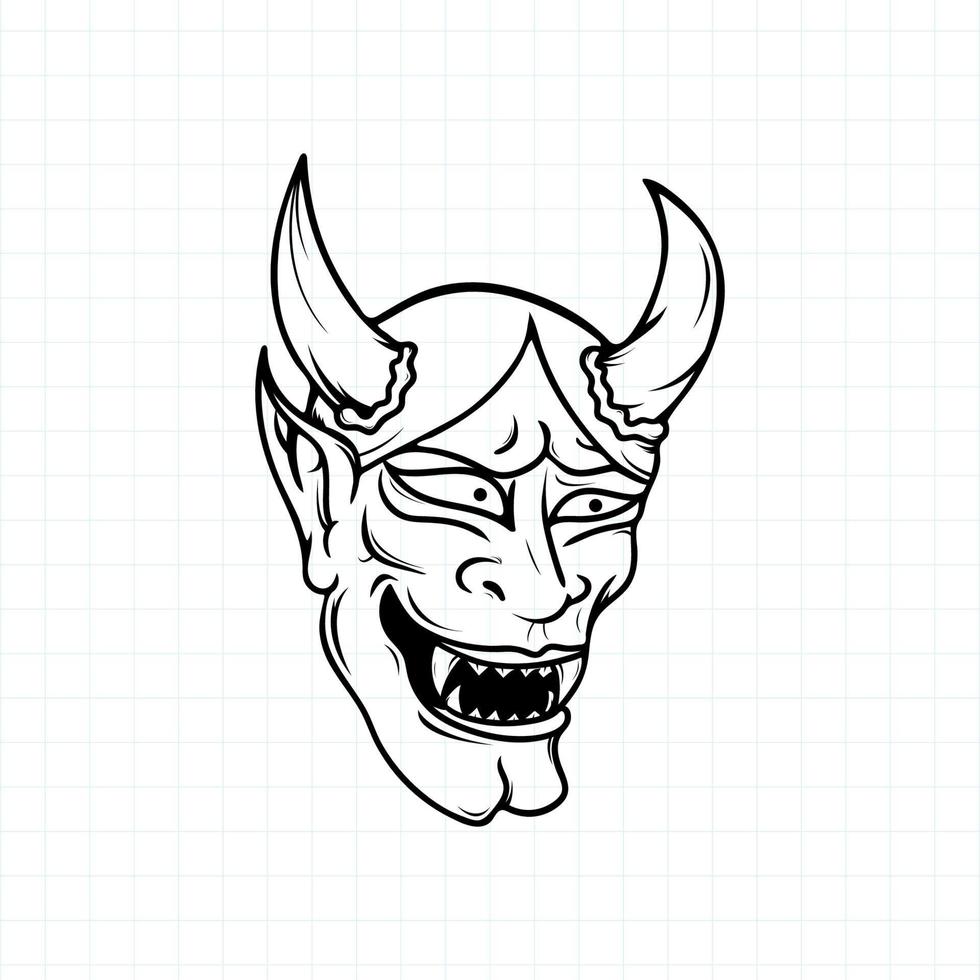 Hand drawn Japanese Oni demon mask coloring page, Vector illustration eps.10