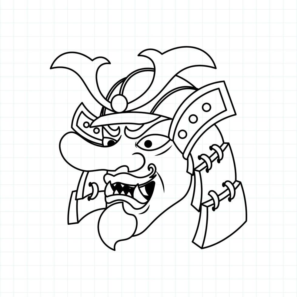 Hand drawn Japanese Tengu mask coloring page, Vector illustration eps.10