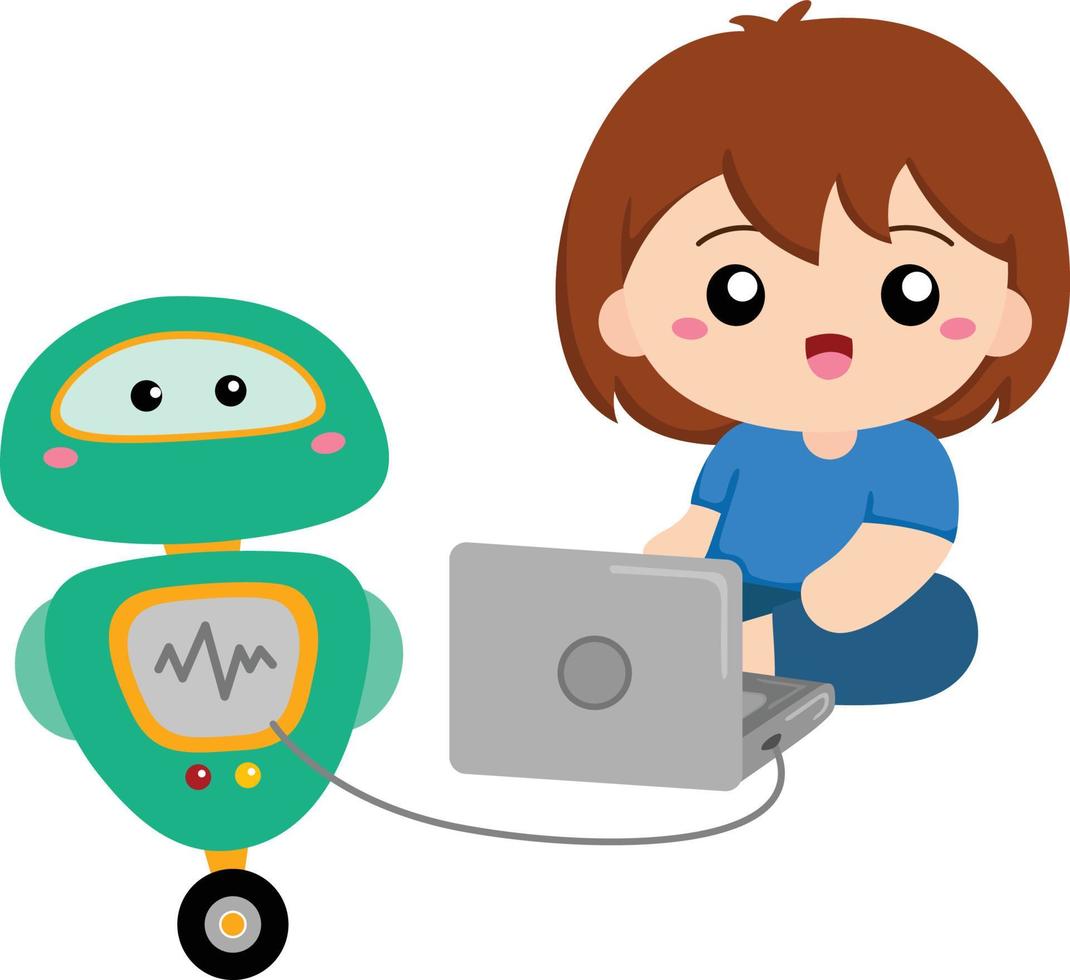 niños reparando sus robots clipart vector