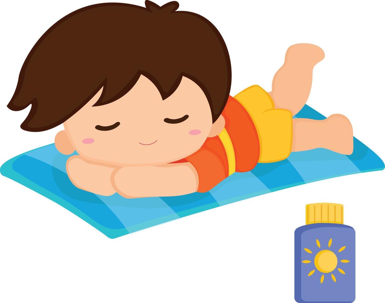 Relaxing at the beach with cute Kids drawing Cartoon Clipart Set vector