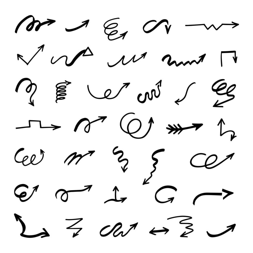 Vector set of hand-drawn arrows, elements for presentation