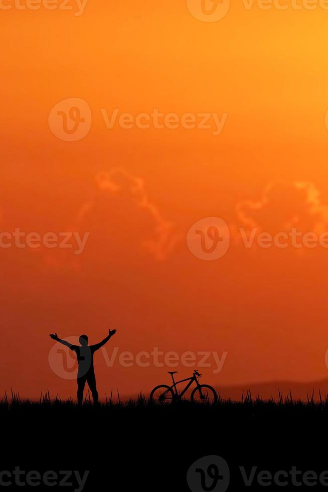 mountain bikers in the evening photo