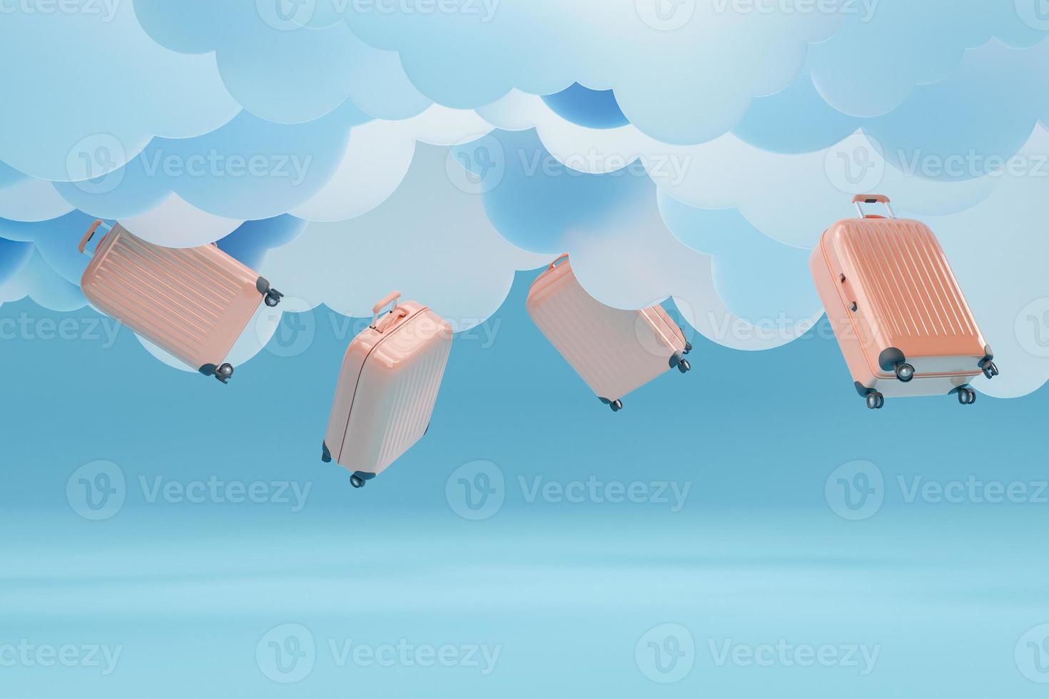 travel suitcases falling from artificial clouds photo