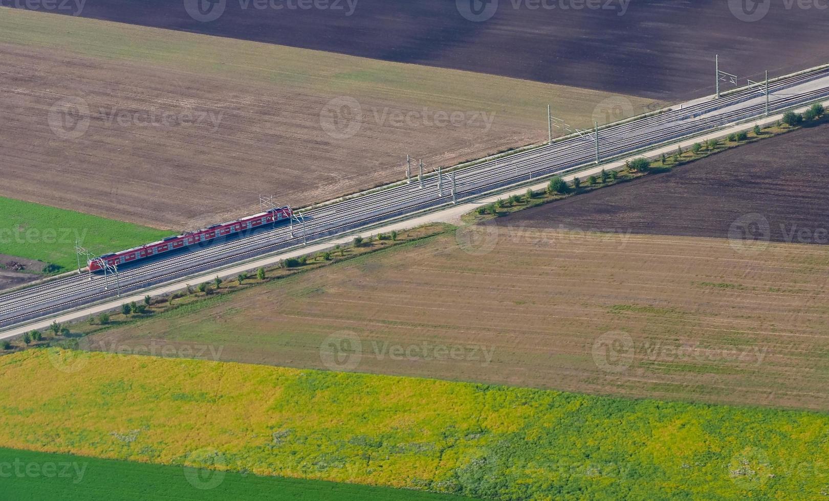 aerial view of railway railroad line tracks photo