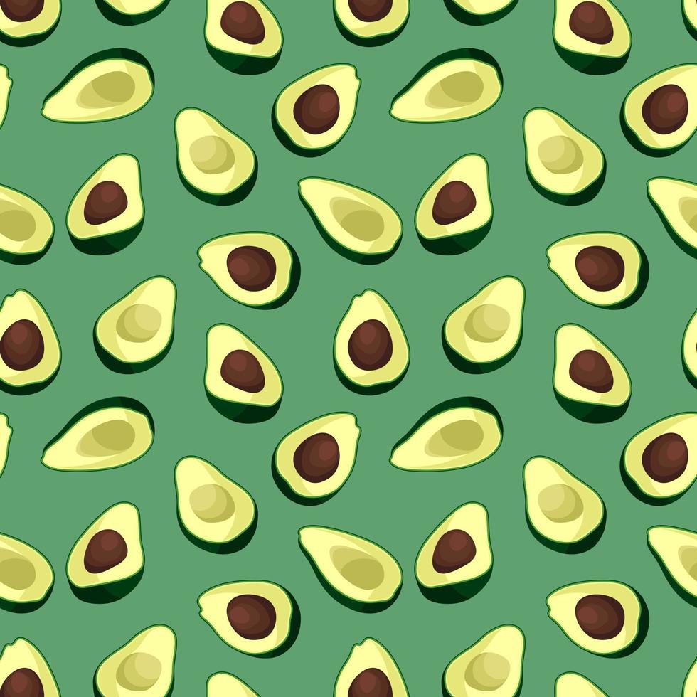 Vector seamless pattern of avocado halves, abstract background, wallpaper. Natural organic food illustration, juicy fruits