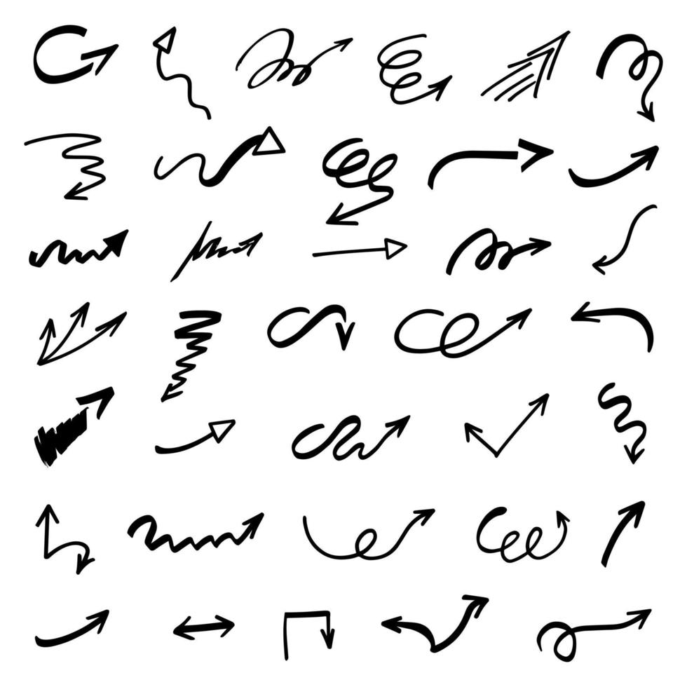 Vector set of hand-drawn arrows, elements for presentation