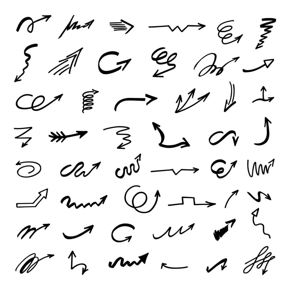 Vector set of hand-drawn arrows, elements for presentation