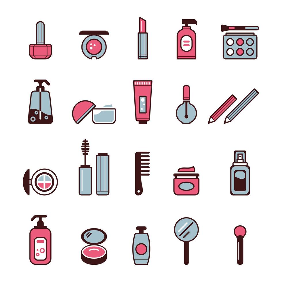 Vector set of flat icons of cosmetics, beauty products and makeup