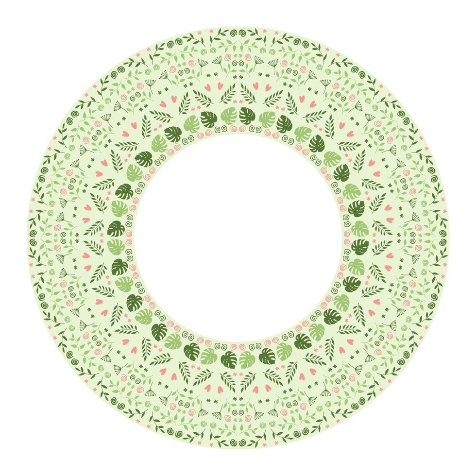 Vector frame of flowers, abstract background, mandala. Spring leaf and flower illustration