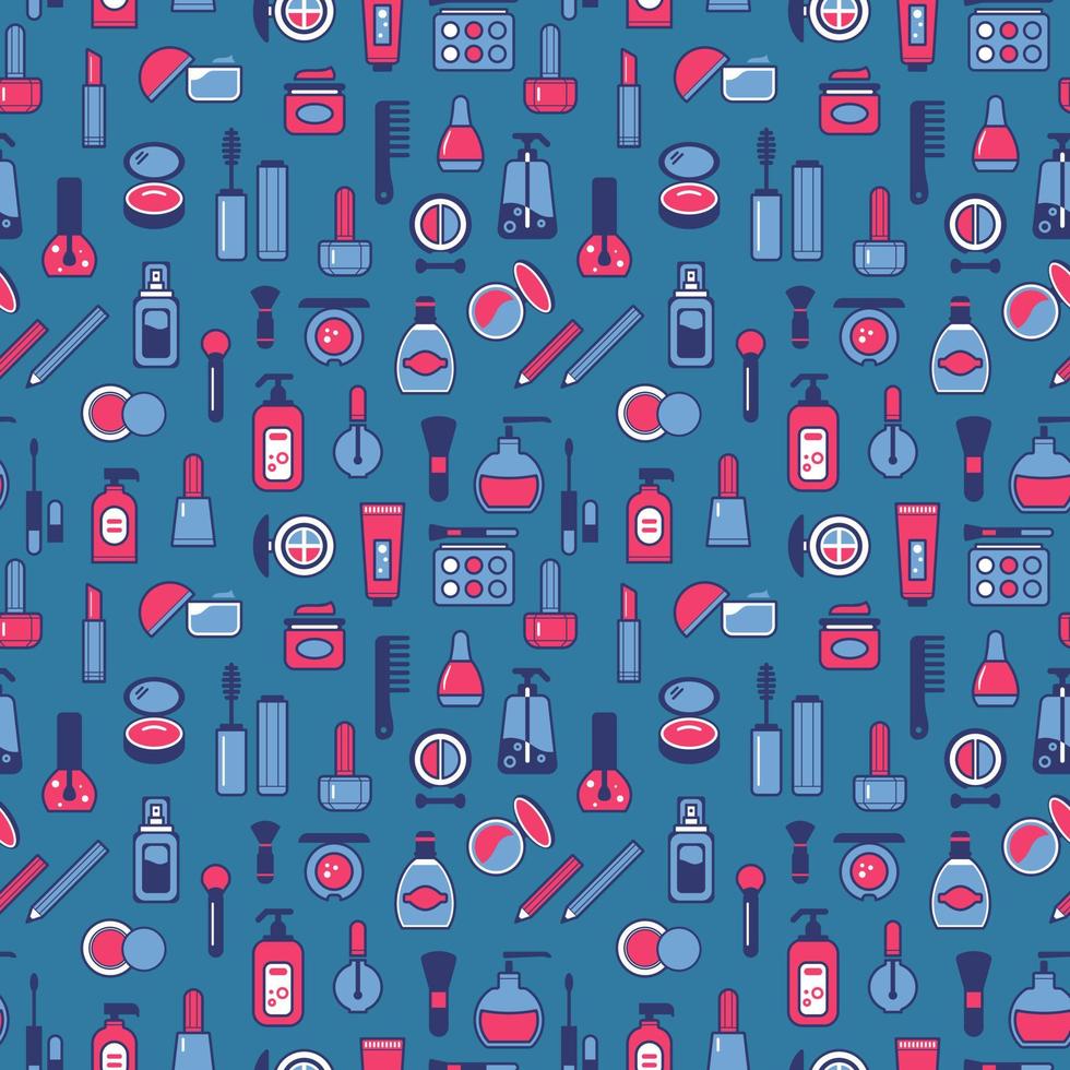 Seamless texture from cosmetics icons, beauty pattern, abstract background, wallpaper vector