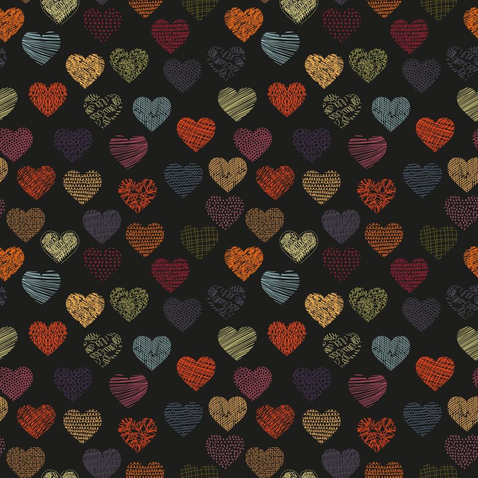 Vector geometric seamless pattern of hearts. Simple texture of hand drawn curves, lines. Contemporary trend illustration. Doodle abstract background, wallpaper. Original concept design from textures