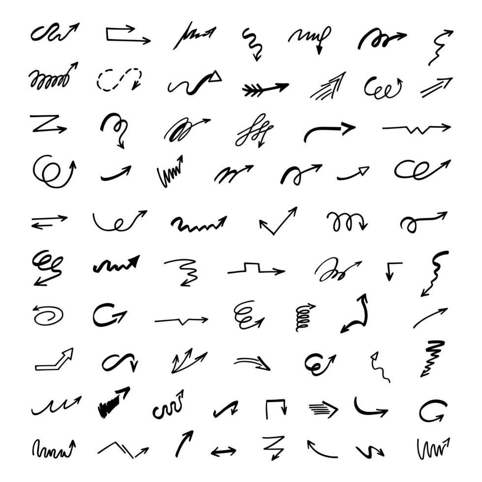 Vector set of hand-drawn arrows, elements for presentation
