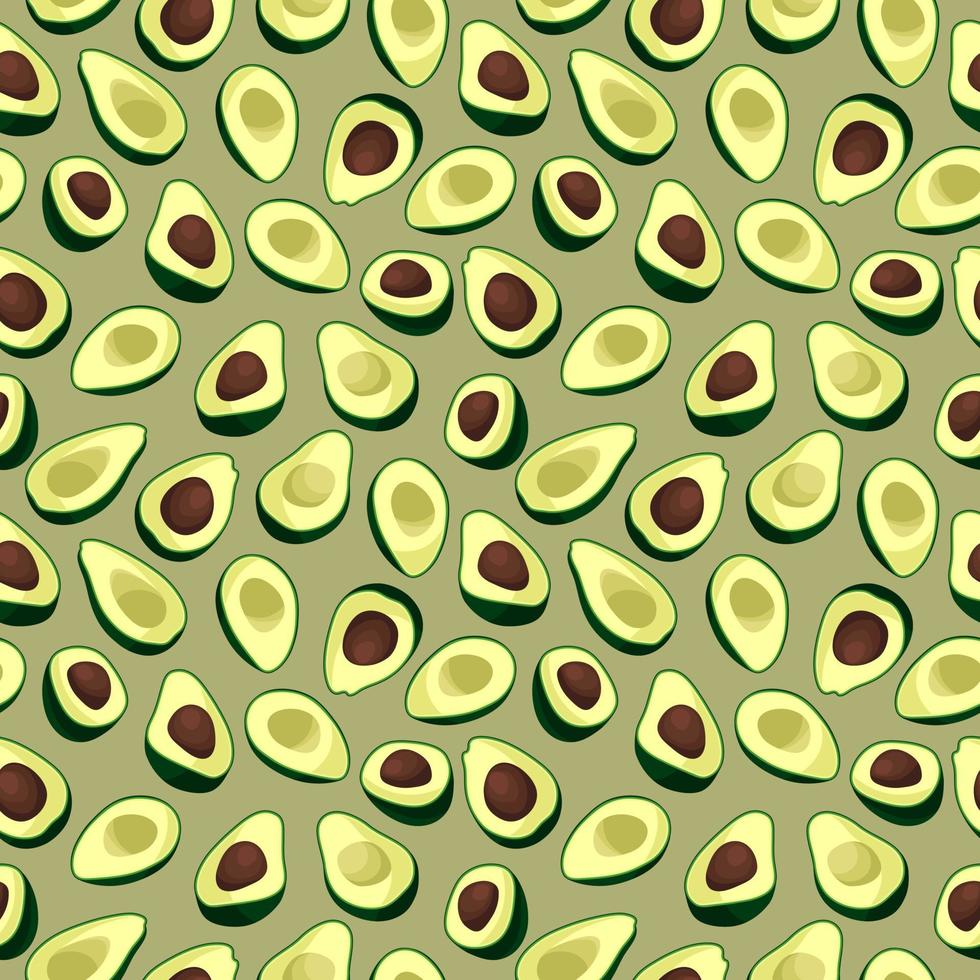 Vector seamless pattern of avocado halves, abstract background, wallpaper. Natural organic food illustration, juicy fruits