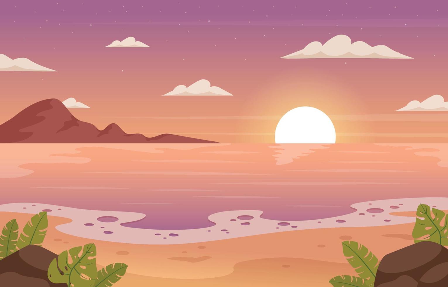 Beach Sunset Cartoon Scenery Background vector