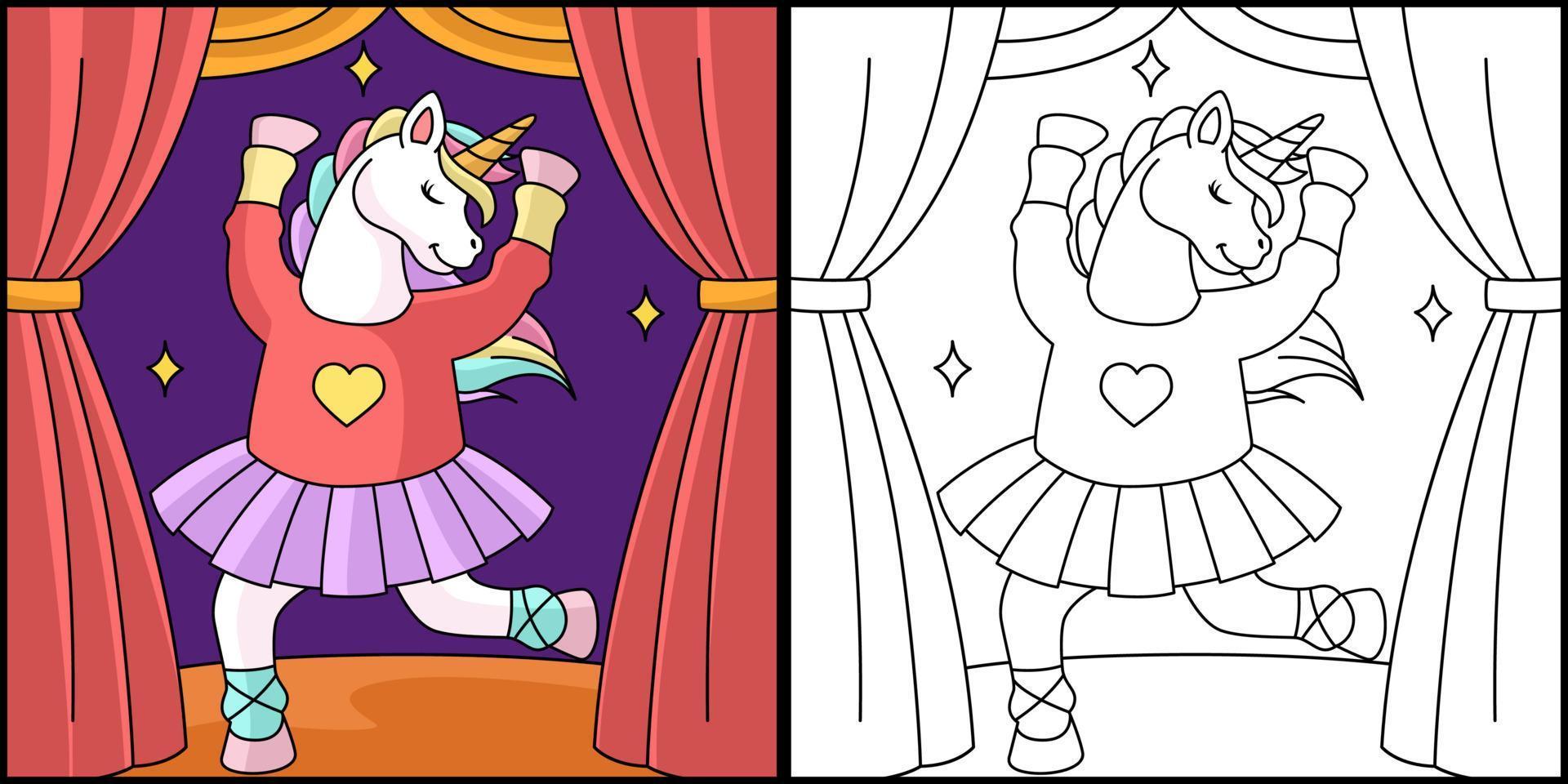 Unicorn Ballerina Dancing Coloring Page vector