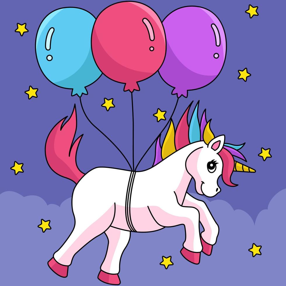 unicornio flotando con los globos de colores vector