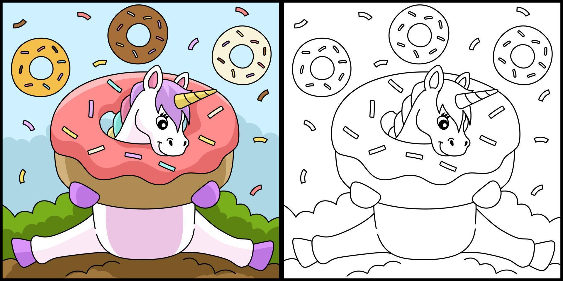 Sitting Unicorn Stuck In A Donut Coloring Page vector