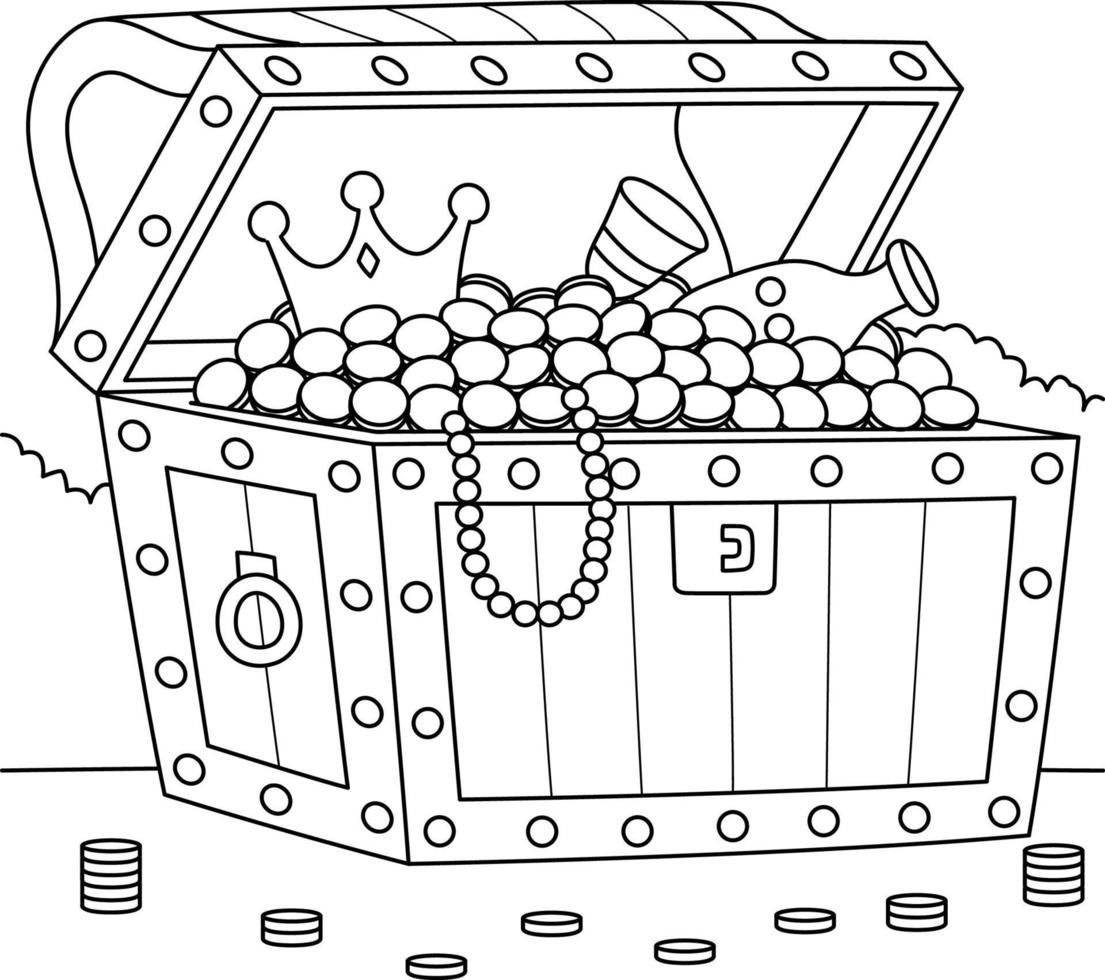 gran cofre del tesoro página para colorear para niños vector