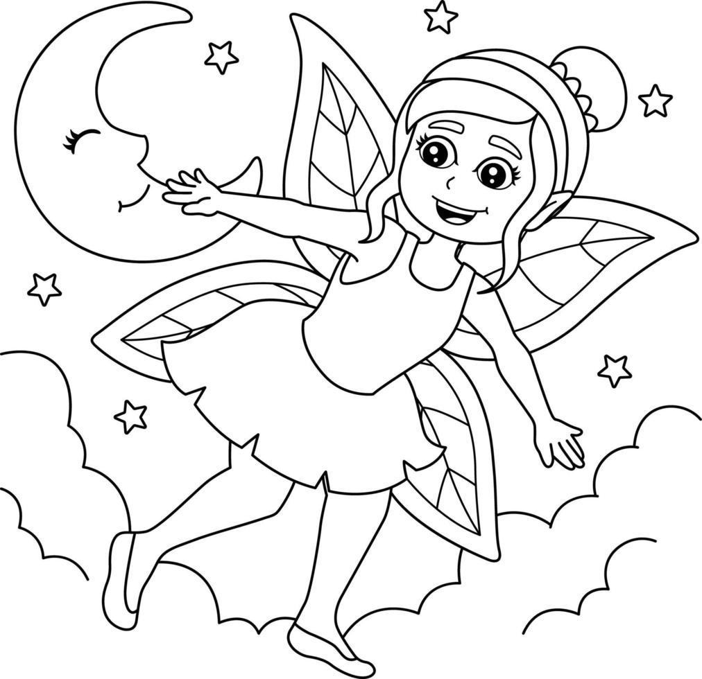 Flying Fairy Coloring Page for Kids vector