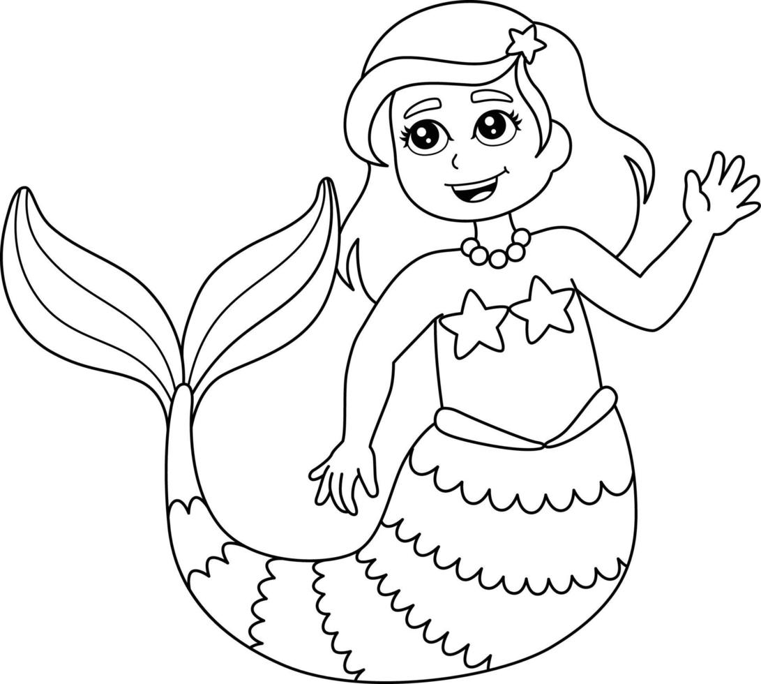 sirena para colorear página aislada para niños vector