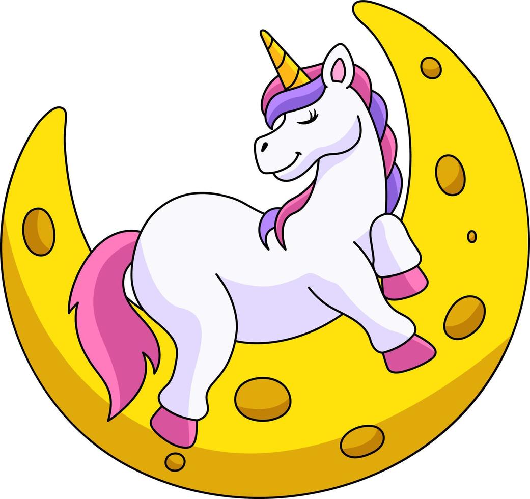 Unicorn Sleeping On The Moon Cartoon Clipart vector
